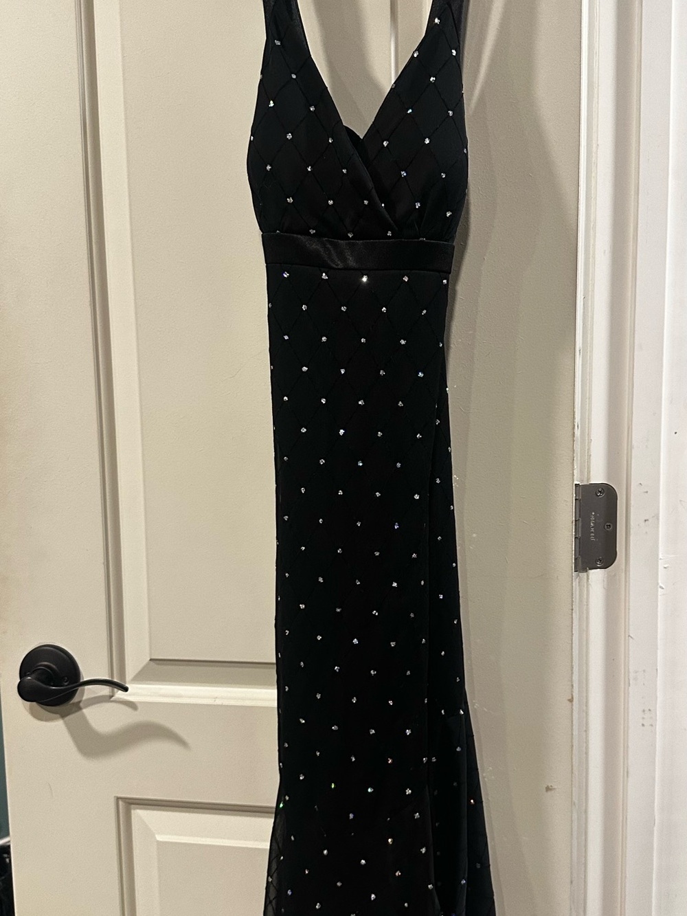 Metaphor Black V-Neck Maxi Dress with Rhinestone Detail